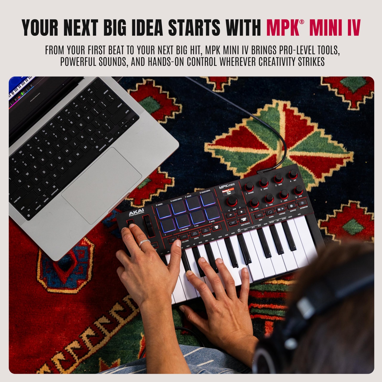 Akai Professional MPK Mini IV USB-C MIDI Keyboard Controller for Black