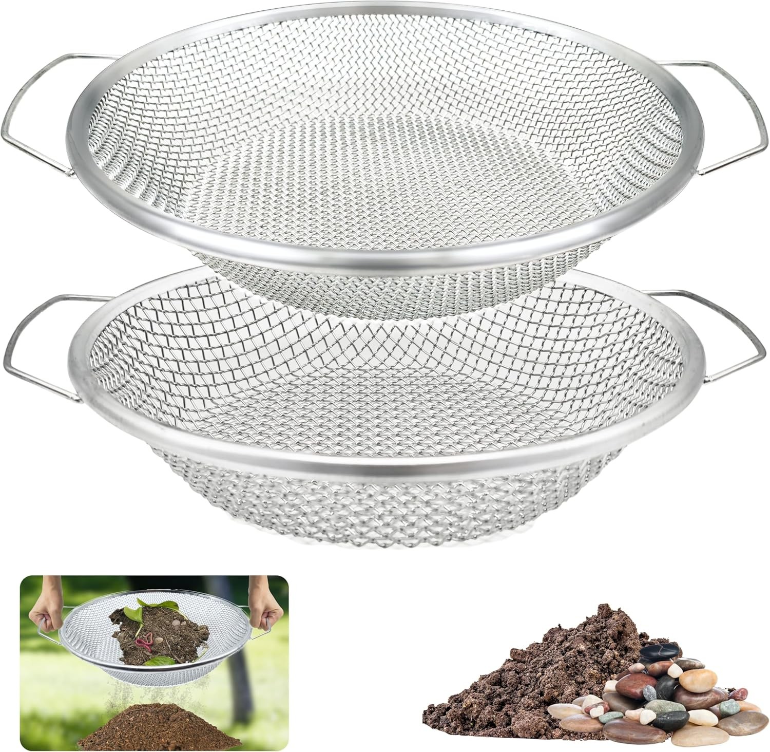Upgarded 2PCS Soil Sifter for Gardening, Rock Sifter for 5gallon Bucket, Dirt...