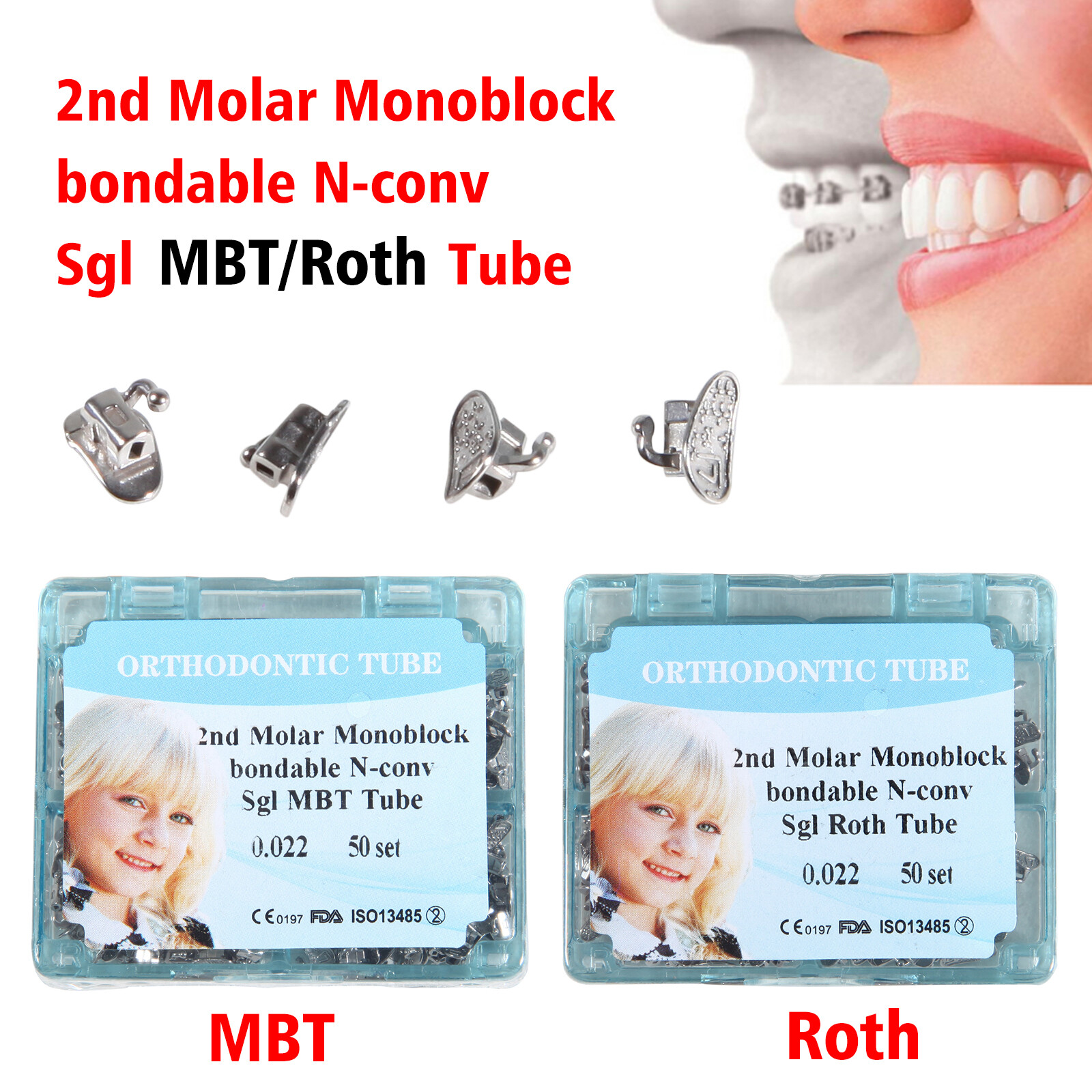 Tubos dentales ortopédicos bucales 1er 2do Molar monobloque MBT ROTH 022