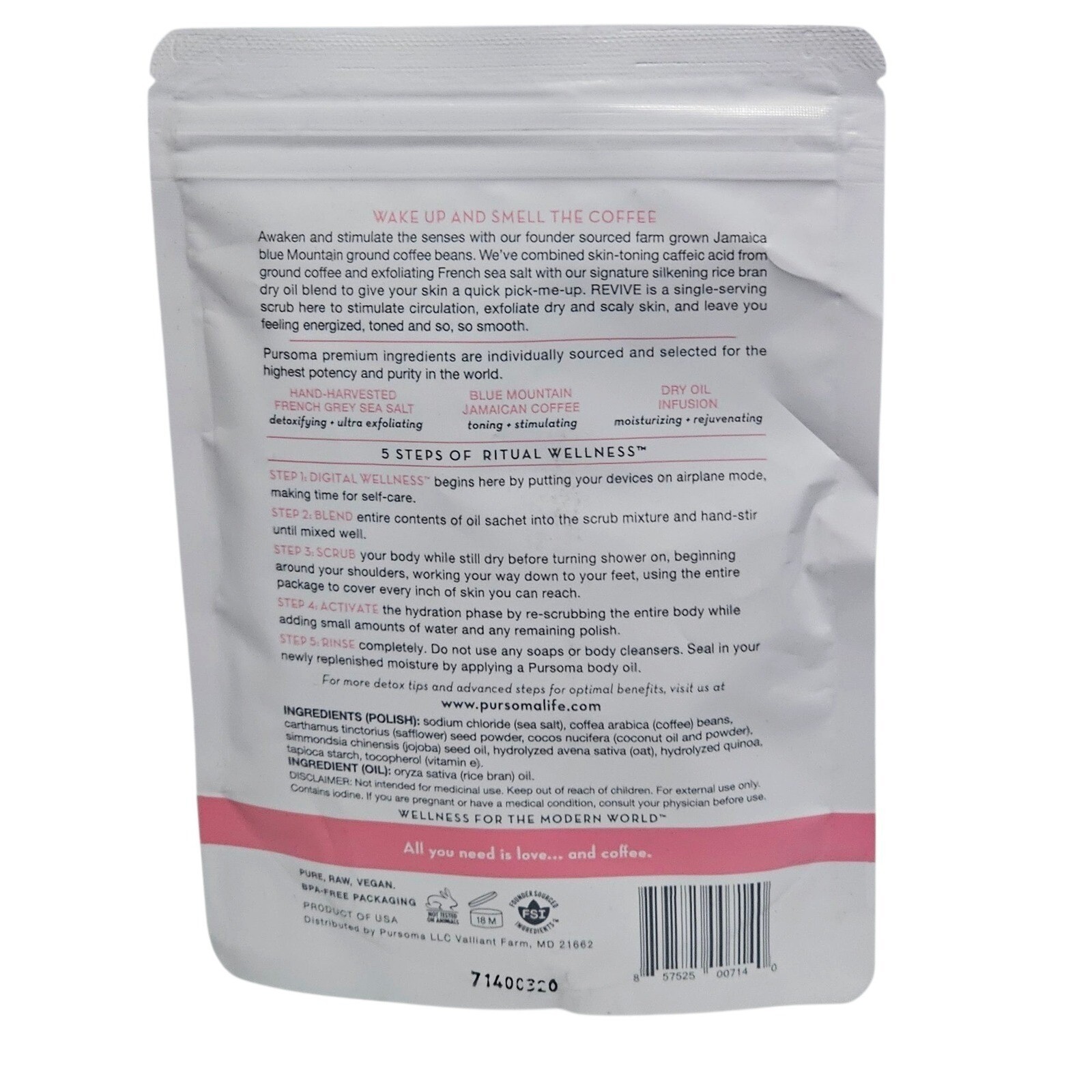 Pursoma Revive Coffee Body Polish Deep Firming Toning Resurfacing Treatment 4 oz