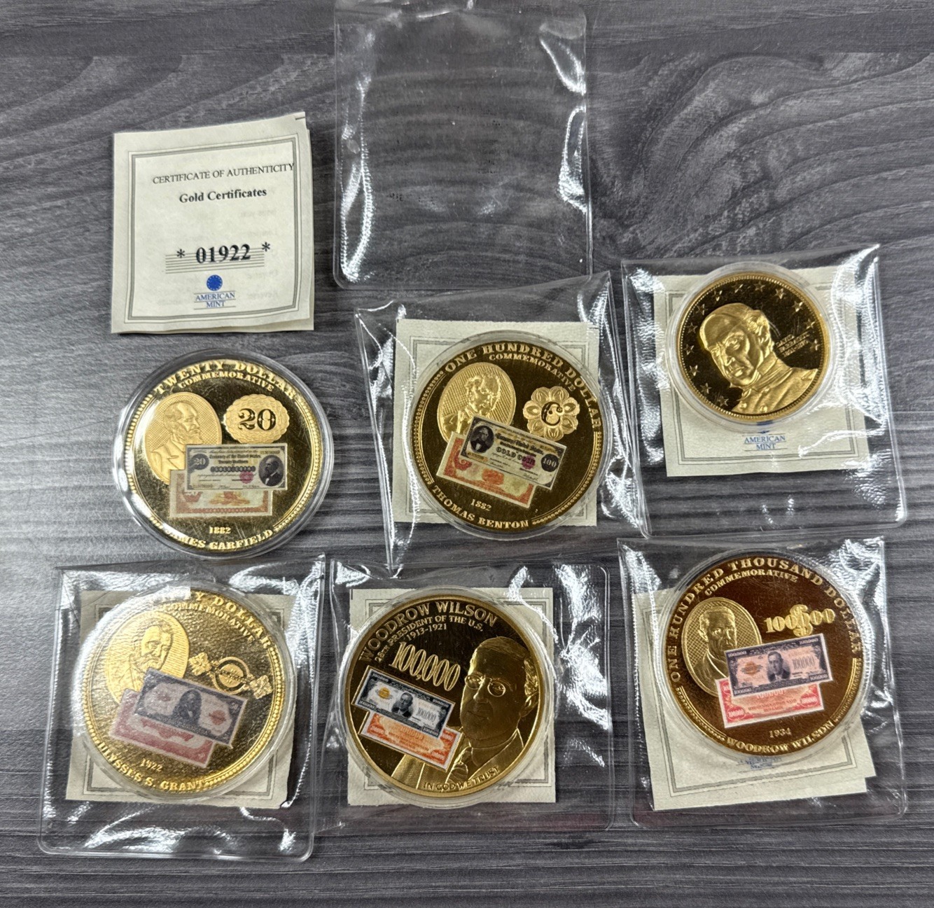 American Mint Coin Lot 6 Federal Reserve Banknote Commemorative Coin GOLD PLATED