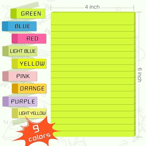 (18 Pack) Lined Sticky Notes 4x6 in Post, Self-Stick Padss Sticky Bright Color