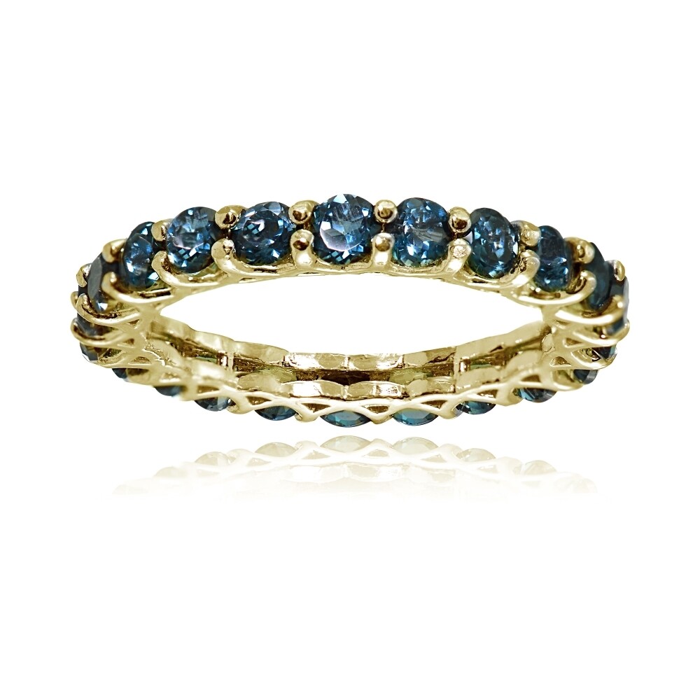 Yellow Gold Flashed Silver London Blue Topaz 3mm Round-cut Eternity Ring, Size 7