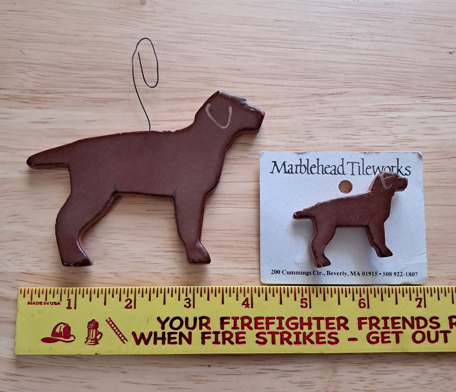 Marblehead Tile Works Chocolate Lab Dog 4.5" Ornament Trivet & 2" Pinback Pin