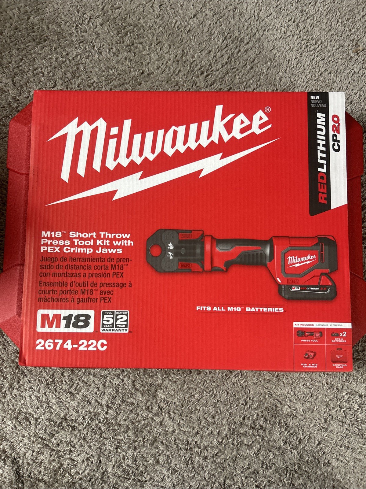 Milwaukee 2674-22C M18 18V Short Throw Press Tool Kit w/ PEX Crimp Jaws NEW