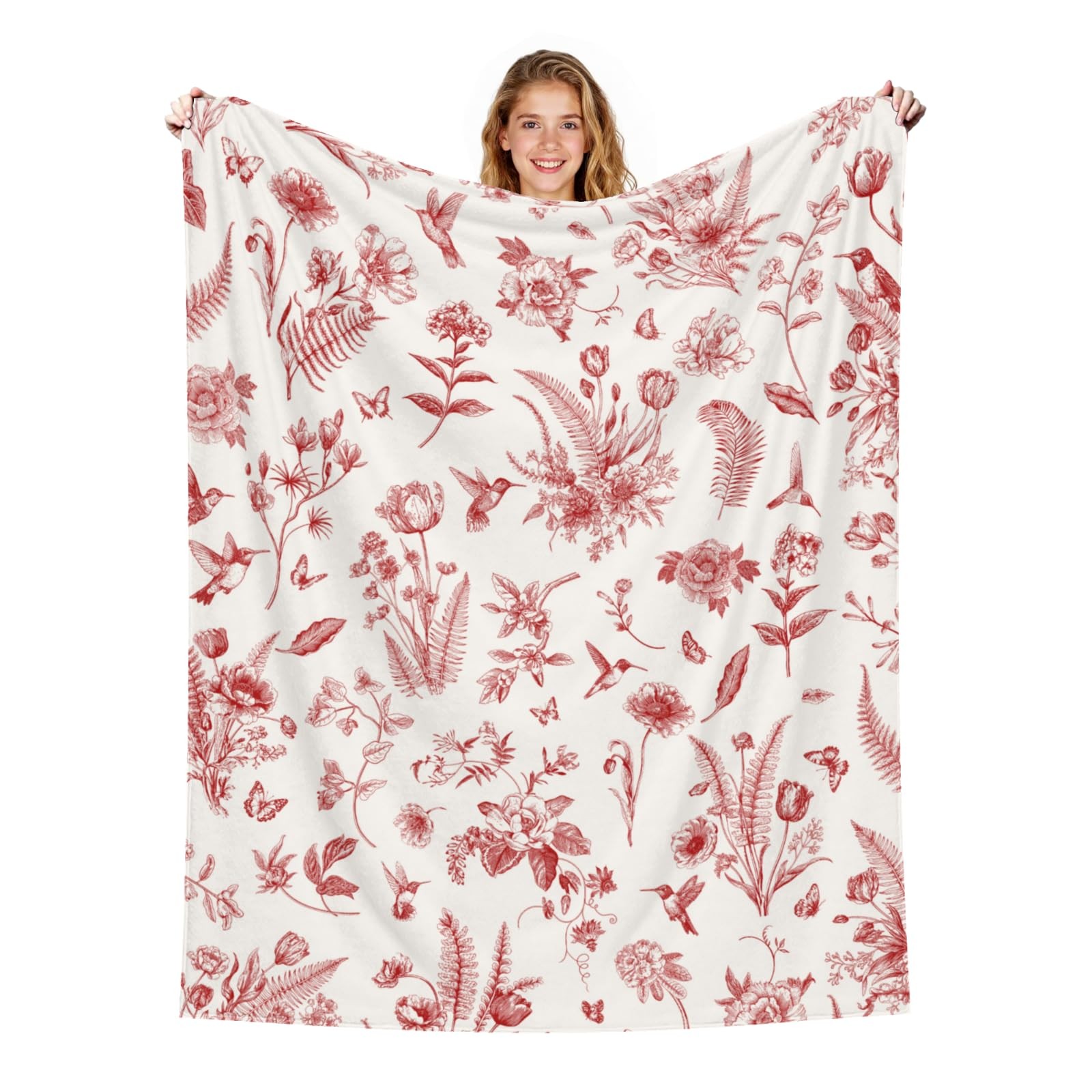 Red Floral Throw Blanket Gift for Women Wife Girlfriend Christmas Valentines ...