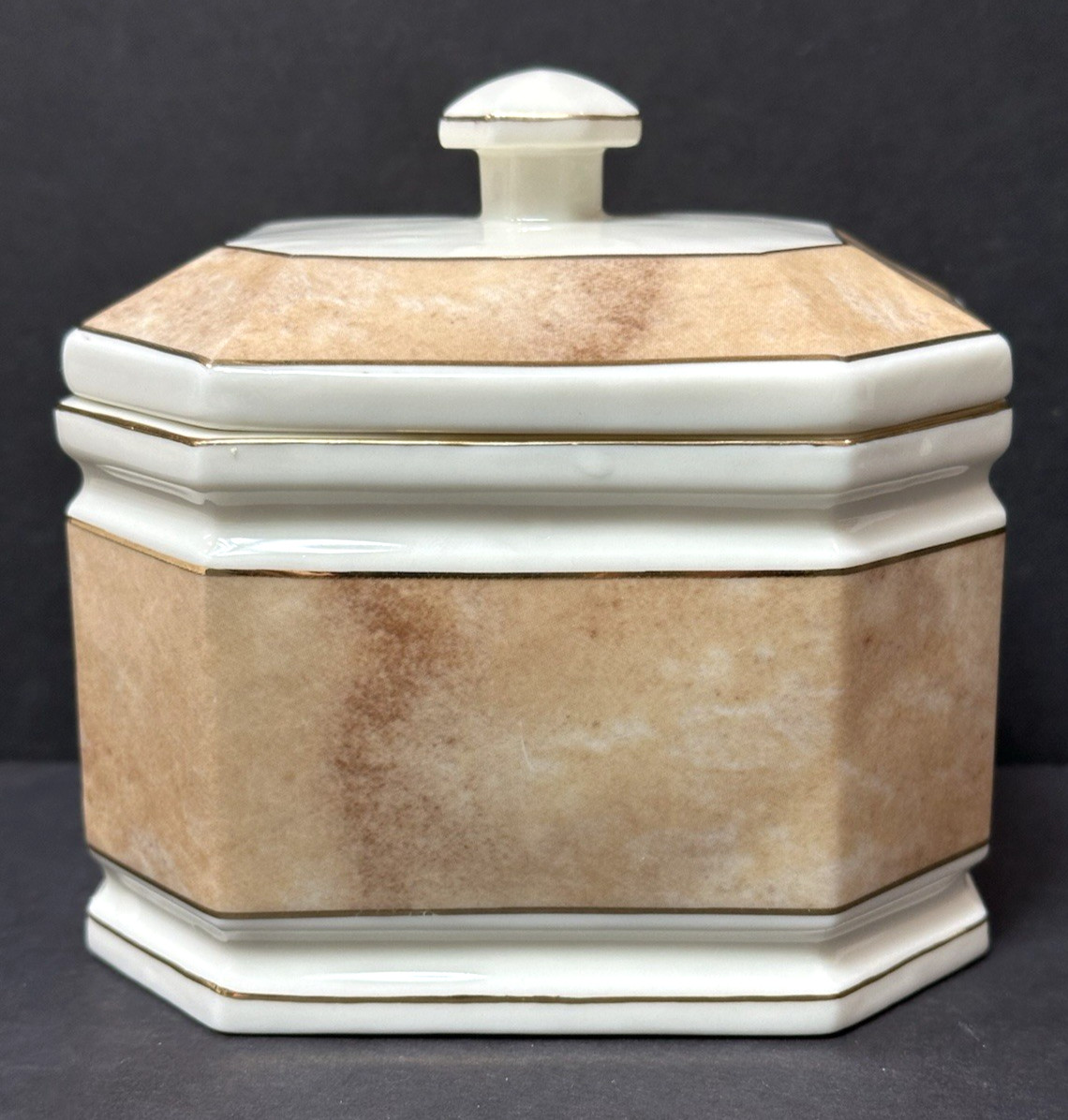Croscill Carrara Light Brown Porcelain Ware Covered Jar