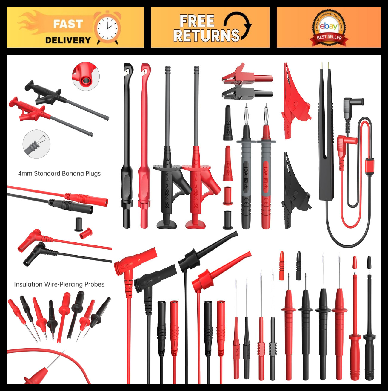 25PCS Silicone Multimeter Test Leads Kit - Probes, Alligator Clips & Tweezers fo