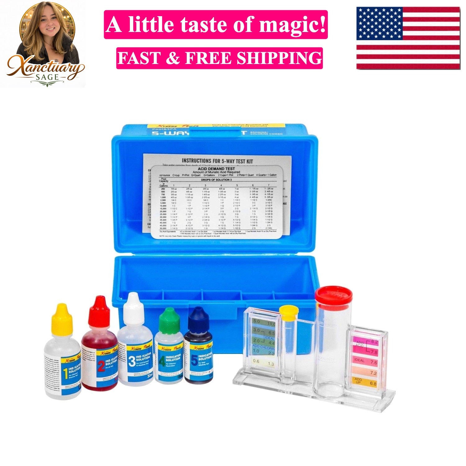 5-Way Swimming Pool  Kit pH, Chlorine, Bromine, Alkalinity Chemistry Testing ...