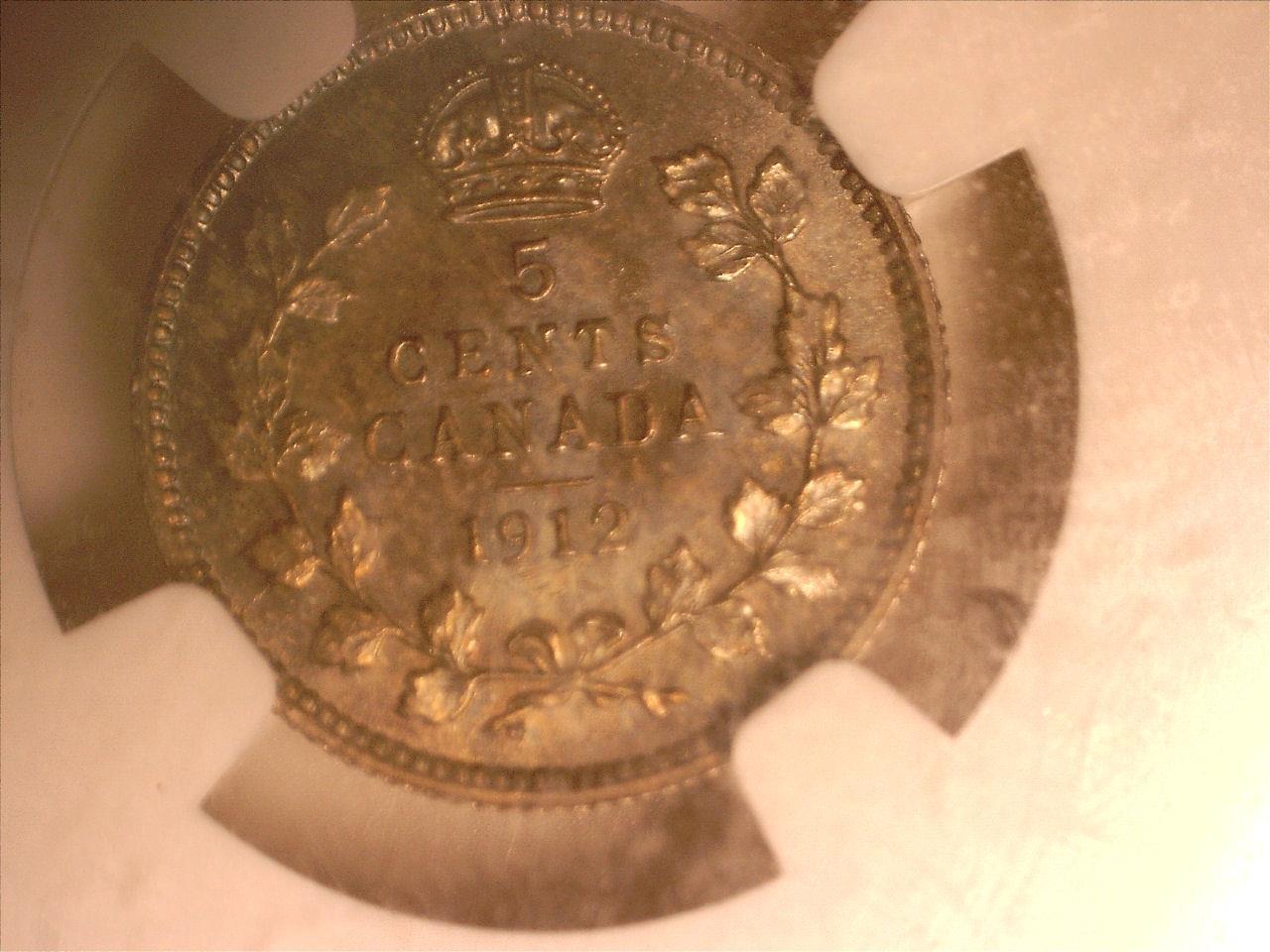 Canada 1912, 5 cents,old silver world coin NGC MS63  #0162