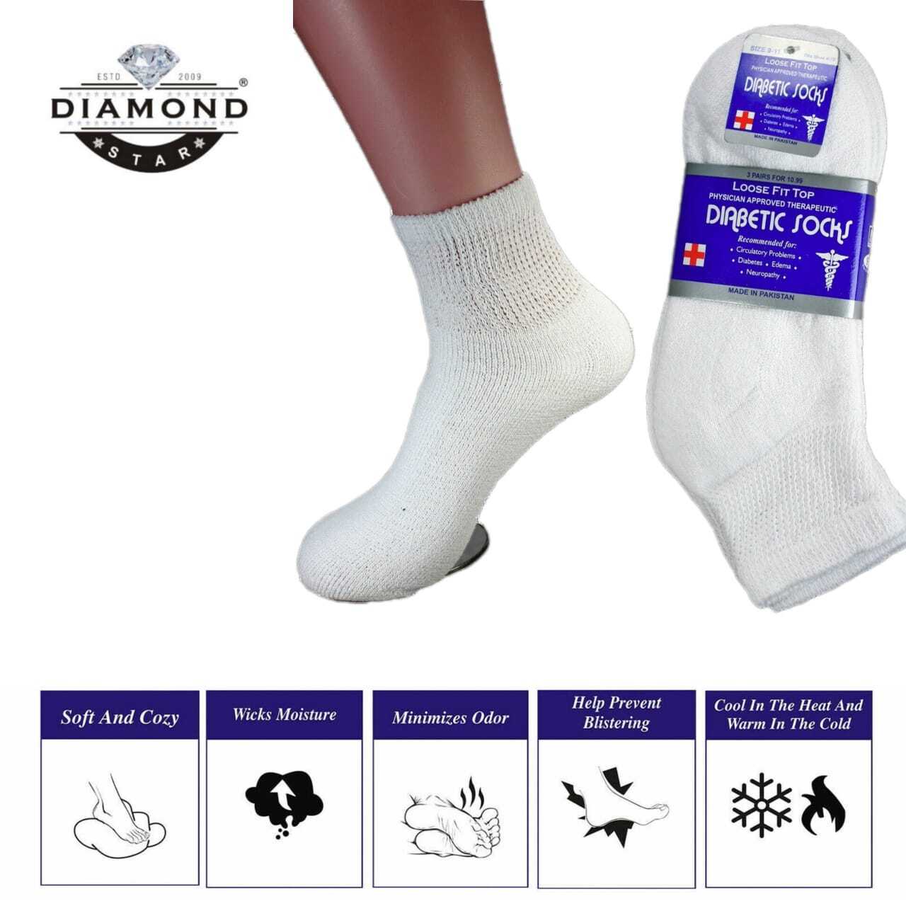 12 Pairs Diabetic Ankle Quarter Crew Socks Health Cotton Circulatory Men's Women