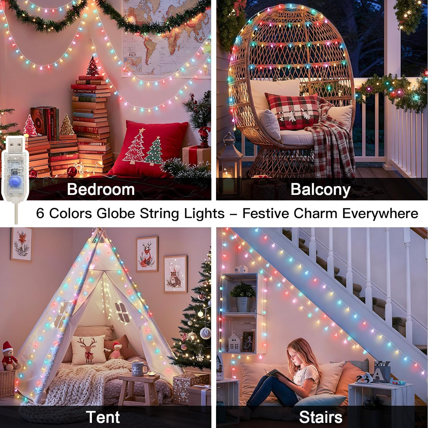 Easter Lights Plug In, 33Ft 100 Led USB Pastel String Lights with Timer, Globe S