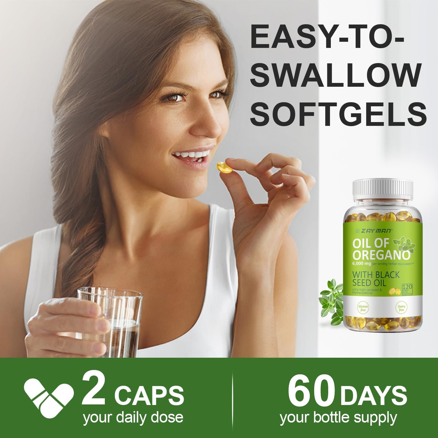 2 in 1 Oil of Oregano & Black Seed Softgels Count with Carvacrol,Immune Support