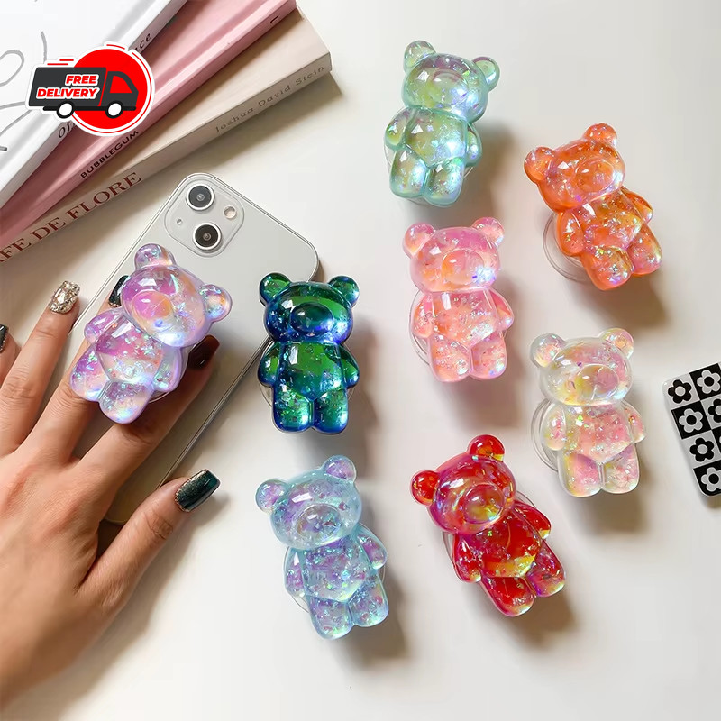 Korean 3D Glitter Bear Phone Grip Tok Holder for iPhone Samsung Xiaomi Stand Pro