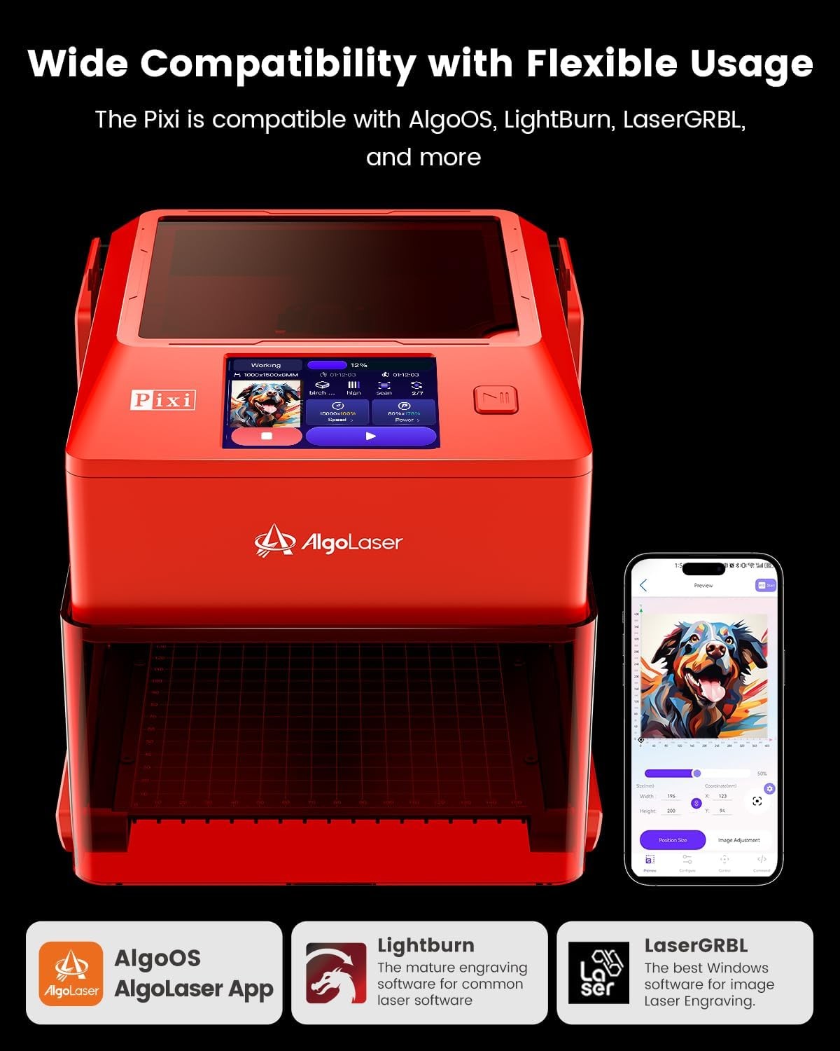 AlgoLaser 5W Laser Engraver Machine: Portable & Smart with 3.5" Touch Screen,...