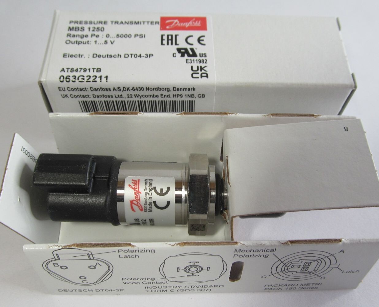 NEW DANFOSS MBS 1250 HVAC HYDRAULIC PRESSURE TRANSMITTER 063G2211 5000-PSI 3/8"