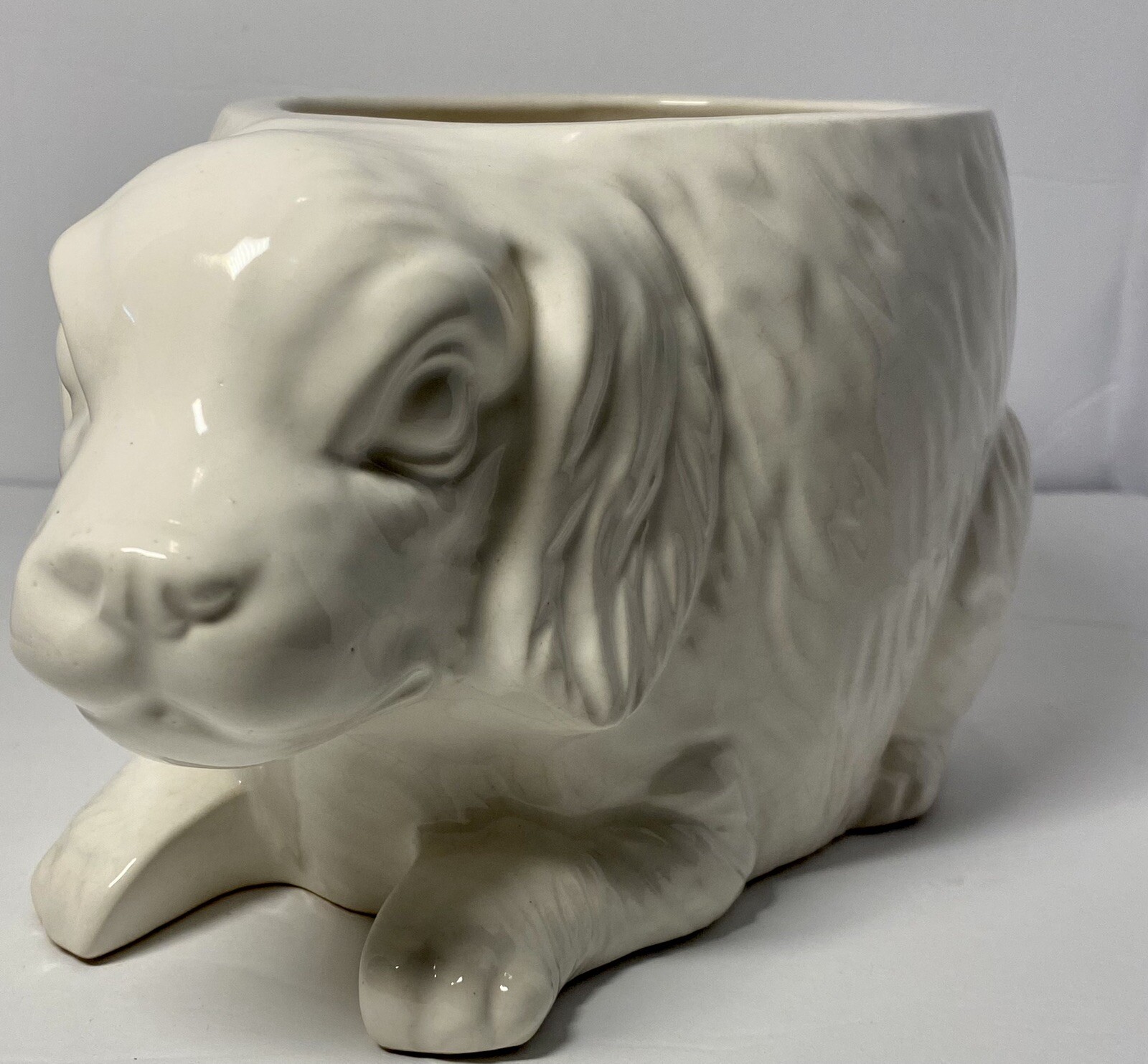 Vintage Large Ceramic Dog Figurine Planter Made In Japan White ￼MCM FARMHOUSE