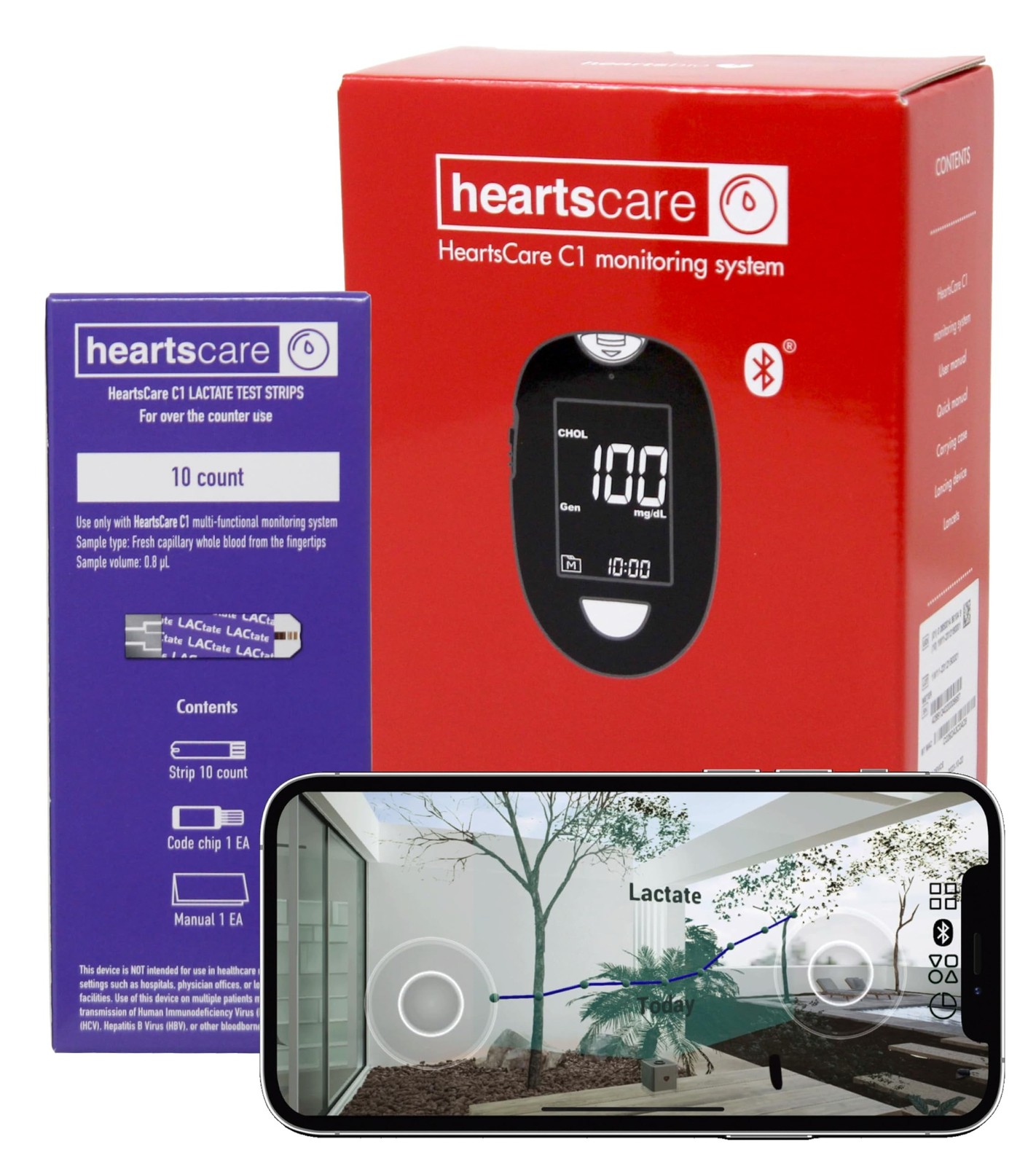 HeartsCare Lactate Testing Kit - 10 Strips and 1 Meter - 5 sec Testing Time w...
