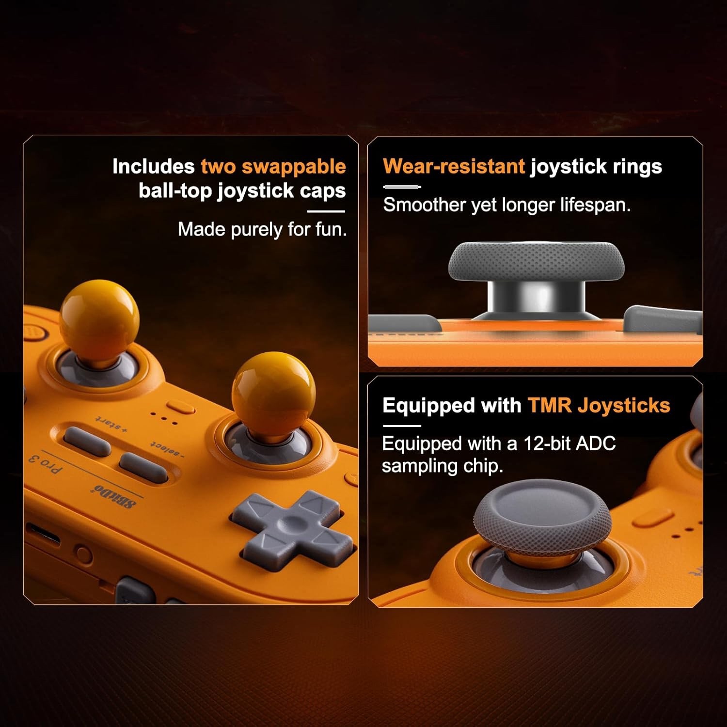 8BitDo Pro 3 Bluetooth TMR Hall Controller Switch PC SteamOS Android Orange