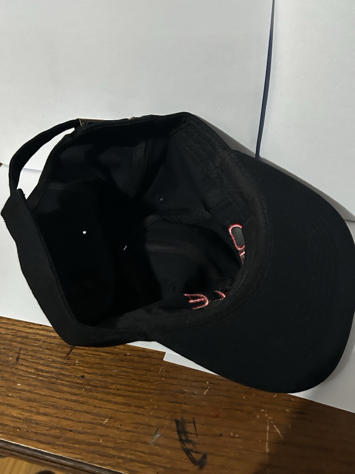 Oracle Hat Cap Strapback Black Embroidered Spellout Logo Red Lettering