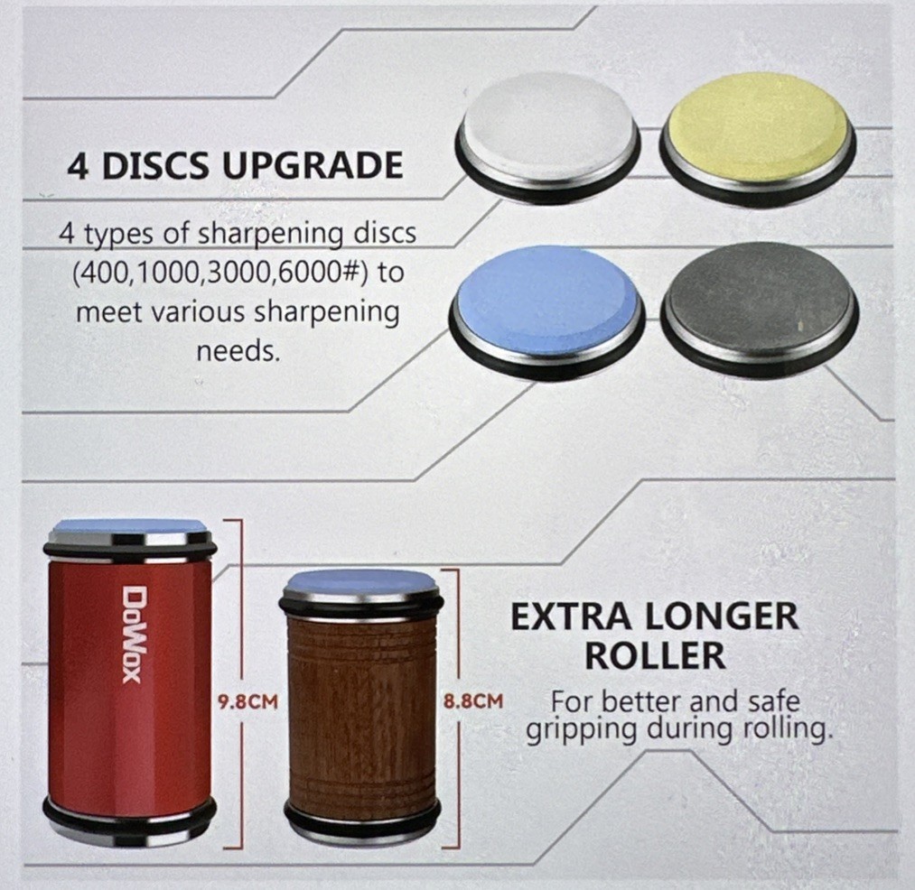 DoWox Longer Rolling Knife Sharpener Leather Strop Replaceable Honing Discs Red