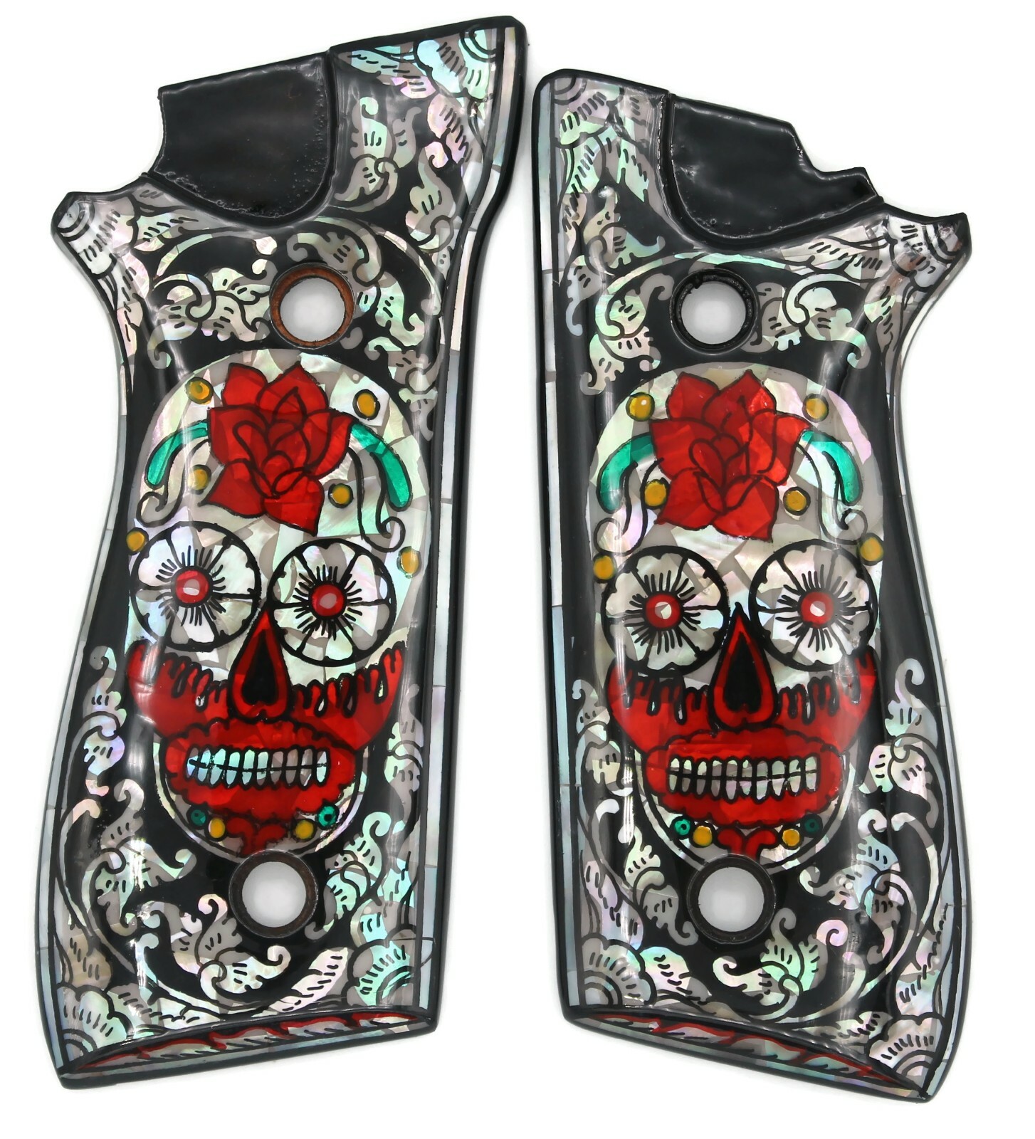 TAURUS PT 92 GRIPS FIT DECOCKER MODEL 99 100 917 FULL SIZE SUGAR SKULL ART PEARL