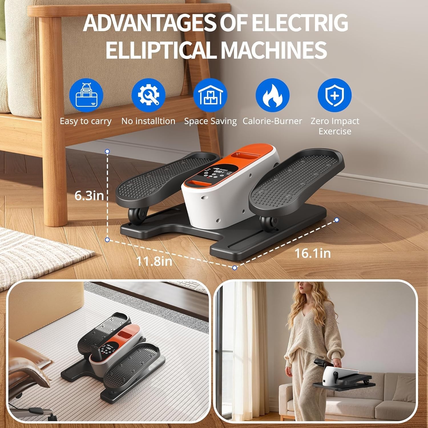 Compact Under Desk Elliptical - 12 Speed Adjustable Leg Exerciser for Seniors
