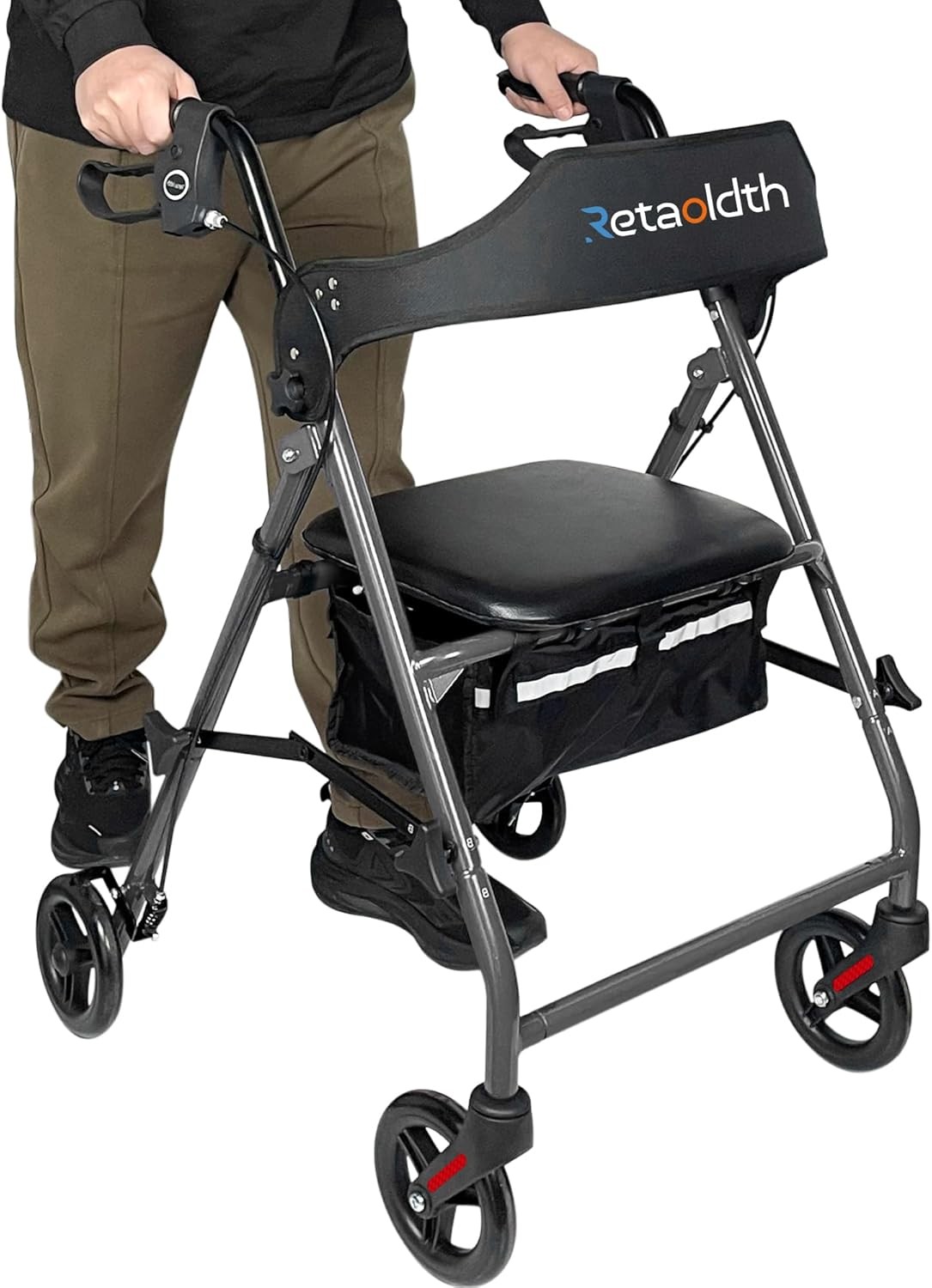 Seniors Rollator Walker with Seat, Easy Folding, Height Adjustable All-Terrain