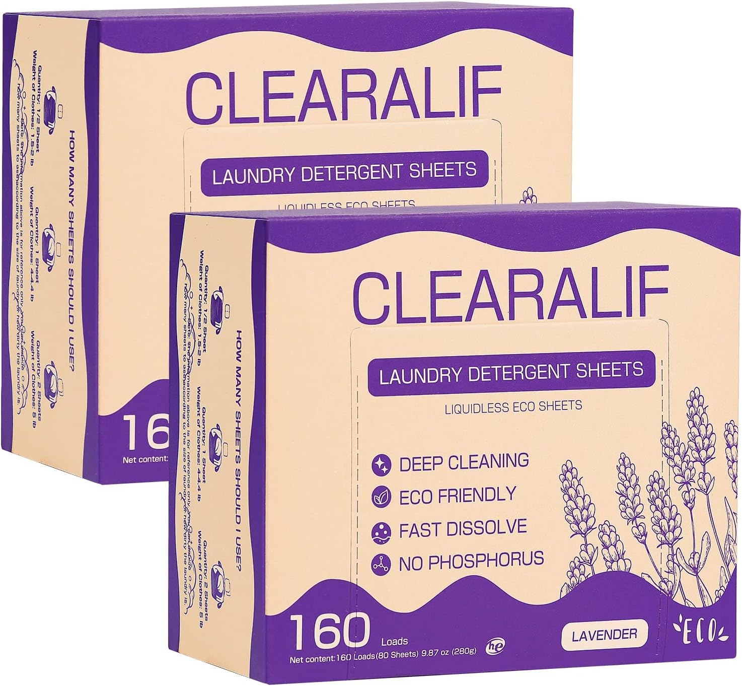 Laundry Detergent Sheets (160 Sheets), Lavender,Up to 80 Count (Pack of 2)