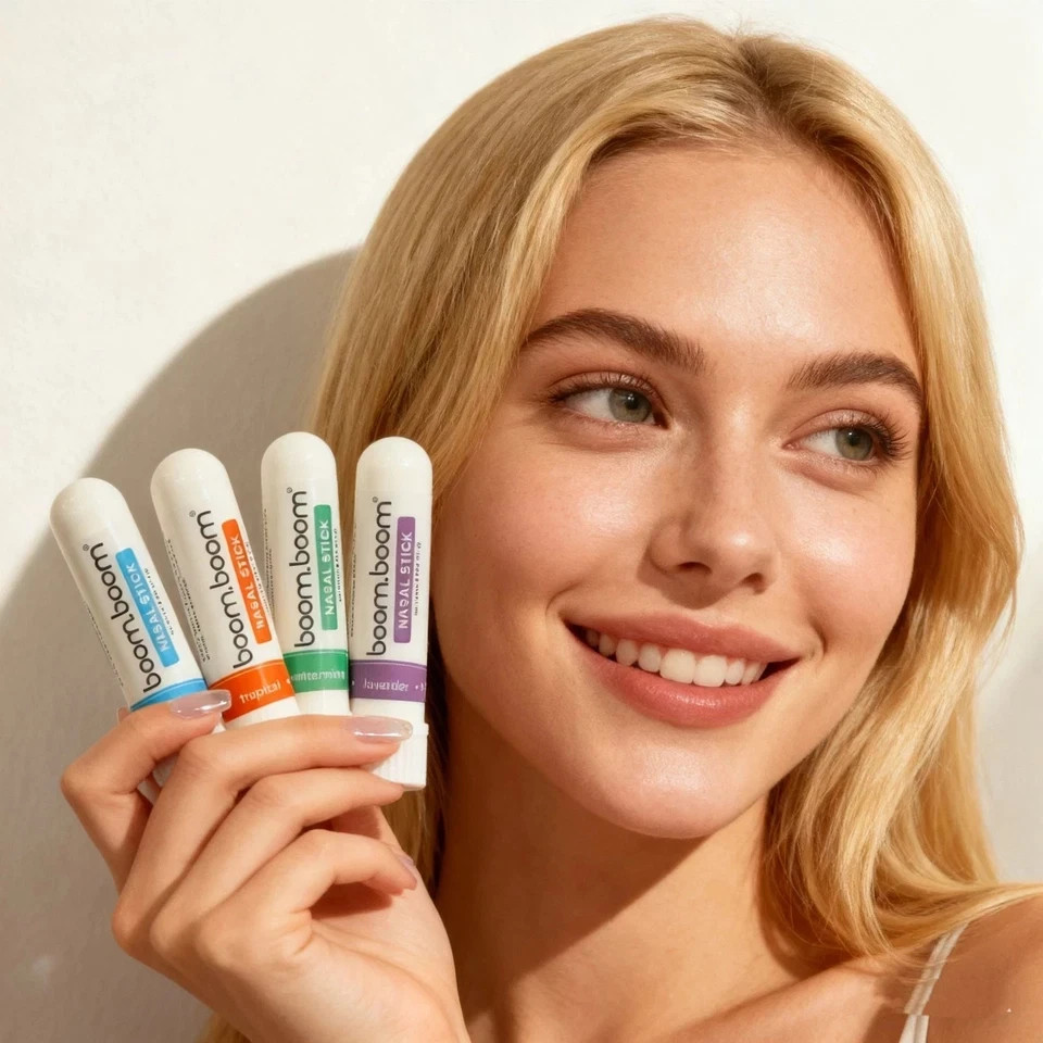 GENUINE BoomBoom Nasal Stick Assorted (4 Pack) Boosts Focus Enhances Breathing
