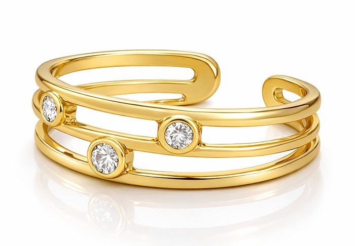 LAB WHITE SAPPHIRES TOE RING 14k SOLID YELLOW GOLD - Adjustable