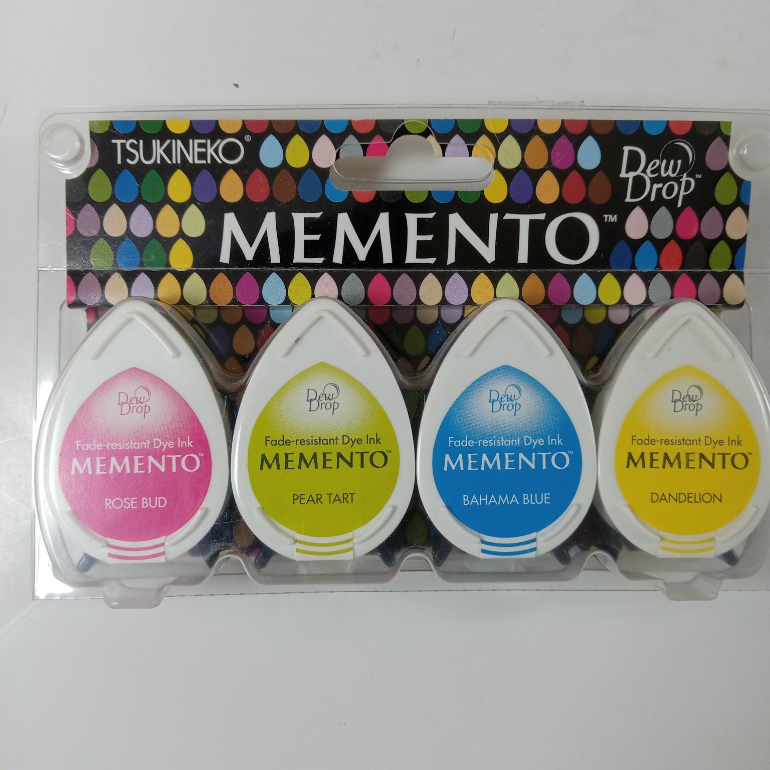 Tsukineko Memento Dew Drop Ink Pad Set 4 Colors Fade-Resistant Dye Ink