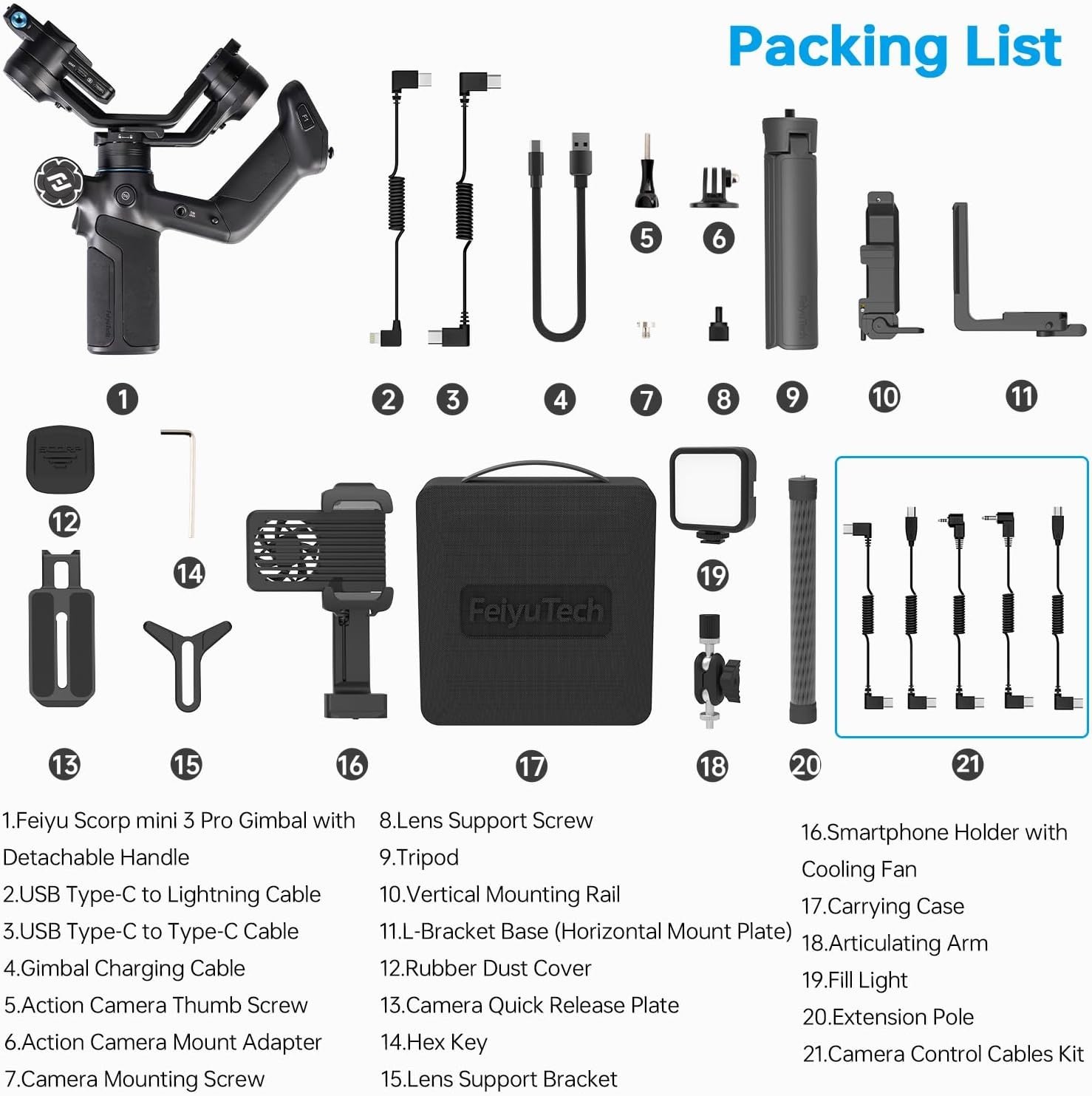 FeiyuTech SCORP Mini 3 Pro Combo Full Accessory Kit – All-in-One 3-Axis NEW