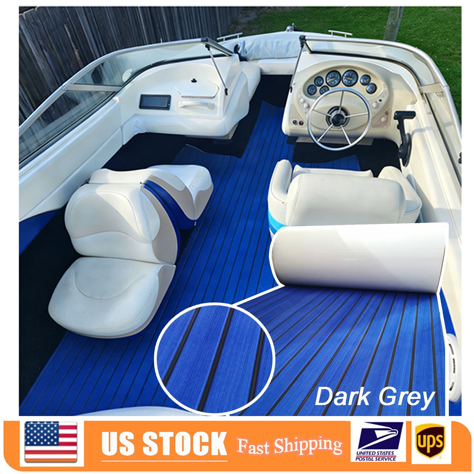 Dark Blue EVA Foam Boat Flooring Faux Teak Floor Mat 94.5" Marine Boat Carpet