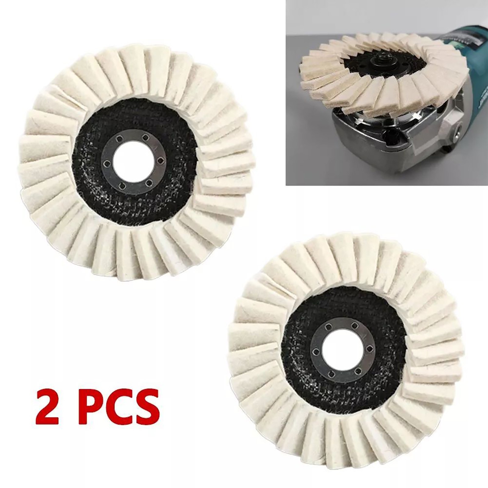 2Pcs Wool Polishing Wheel Buffing Pads Flap Disc For Metal Wood Angle Grinder