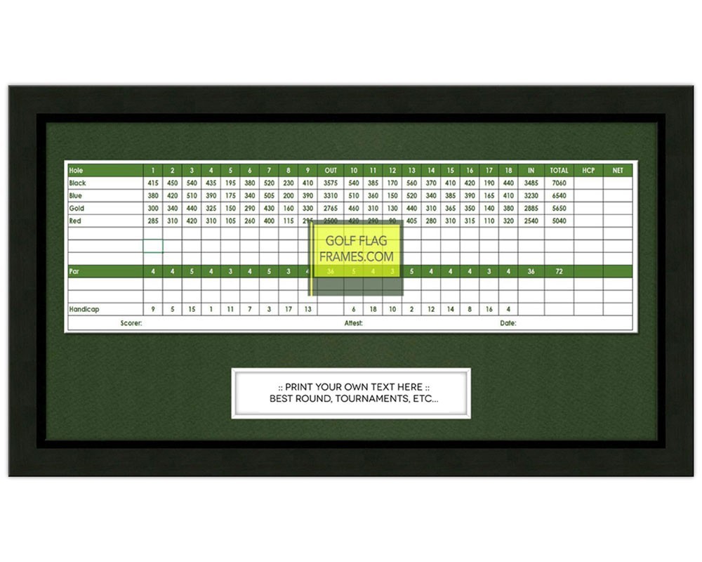 8x15 Black Golf Scorecard Frame, blk-001, Green Mat, Fits appr 5x12 card