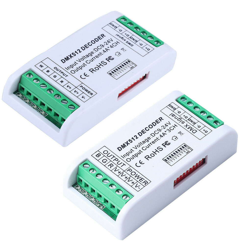 RGB RGBW 3/4 Channels DMX 512 LED Decoder Controller Use For 5050 RGB LED Strip