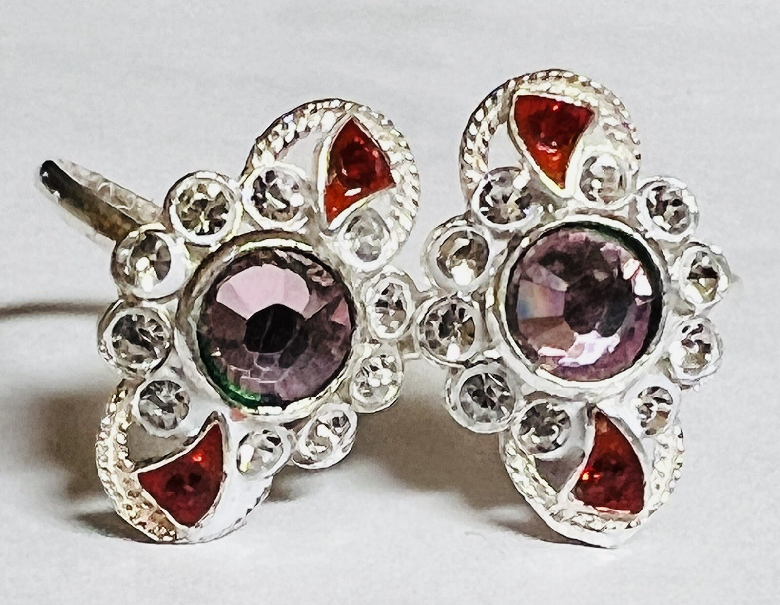 Pink OVAL CRYSTAL 925 Sterling Silver Toe Ring Pair India Bichiya ADJUSTABLE