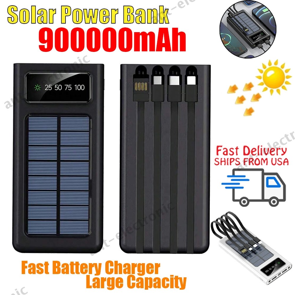 900000mAh Solar Power Bank Max 23W Fast Battery Charger Large Capacity For Phone