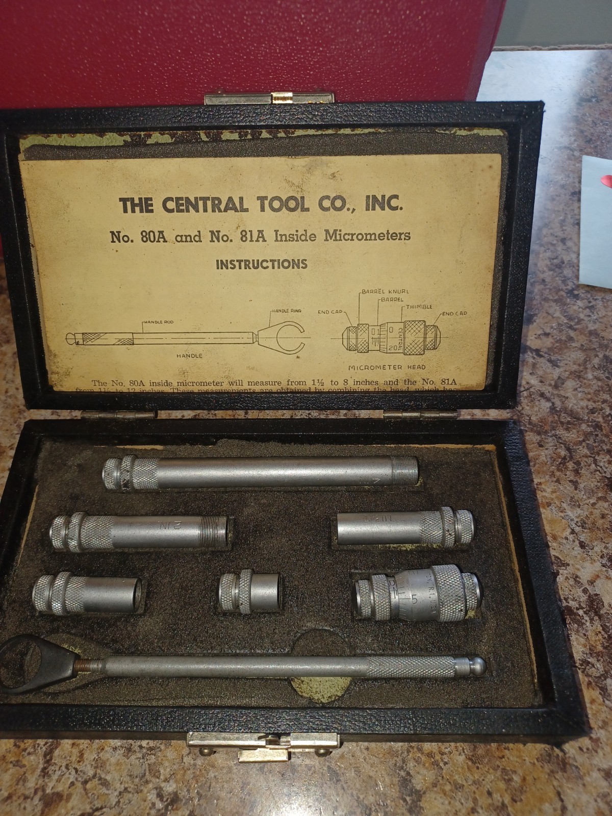 Vintage Central Tool Co. 7 PC Inside Micrometers No. 80A & 81A IN GOOD USED COND