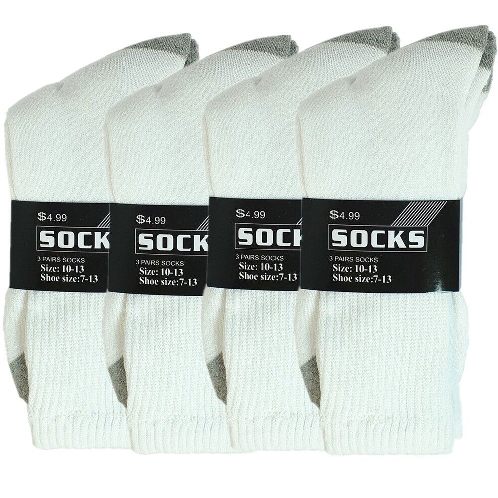 Men's 6 Pairs Cotton Athletic 2 Tone Gray White Crew Long Socks Size 9-11 10-13