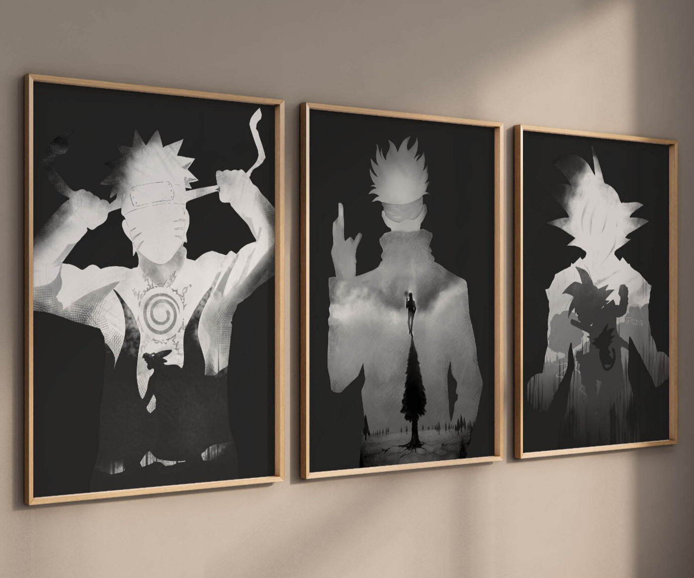 Anime Art, Classic Characters SET of 3 Canvas / Print / Framed, DBZ, Naruto, JJK