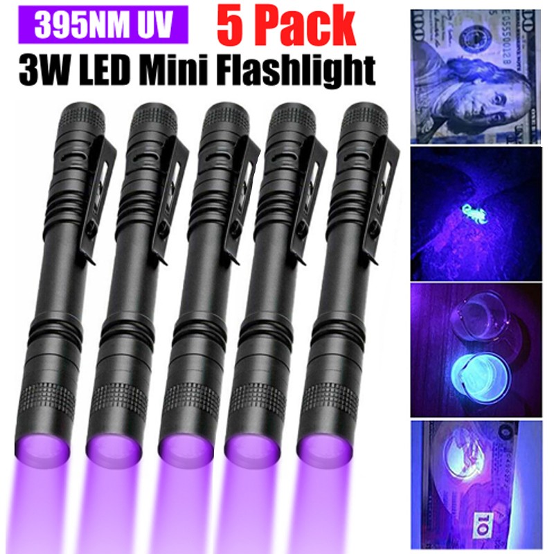 5X 395nm UV Light Penlight Black Light Scalable Clip Pen Light Pocket Flashlight