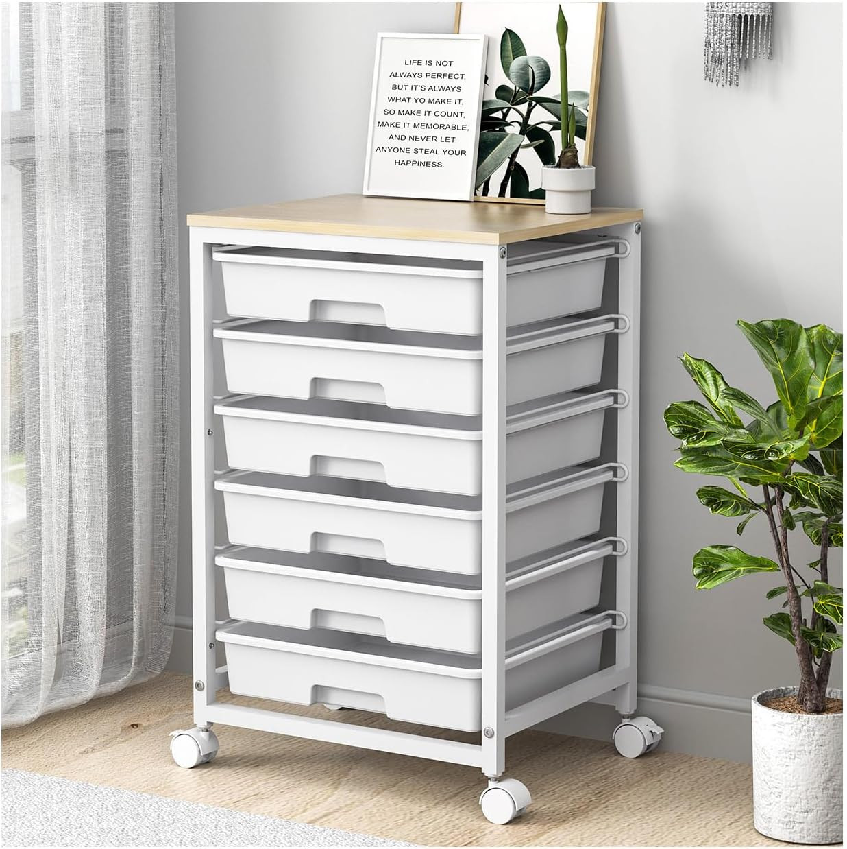 Rolling Cart with Drawers,Utility Cart with 6 Drawers,Rolling Storage Cart with