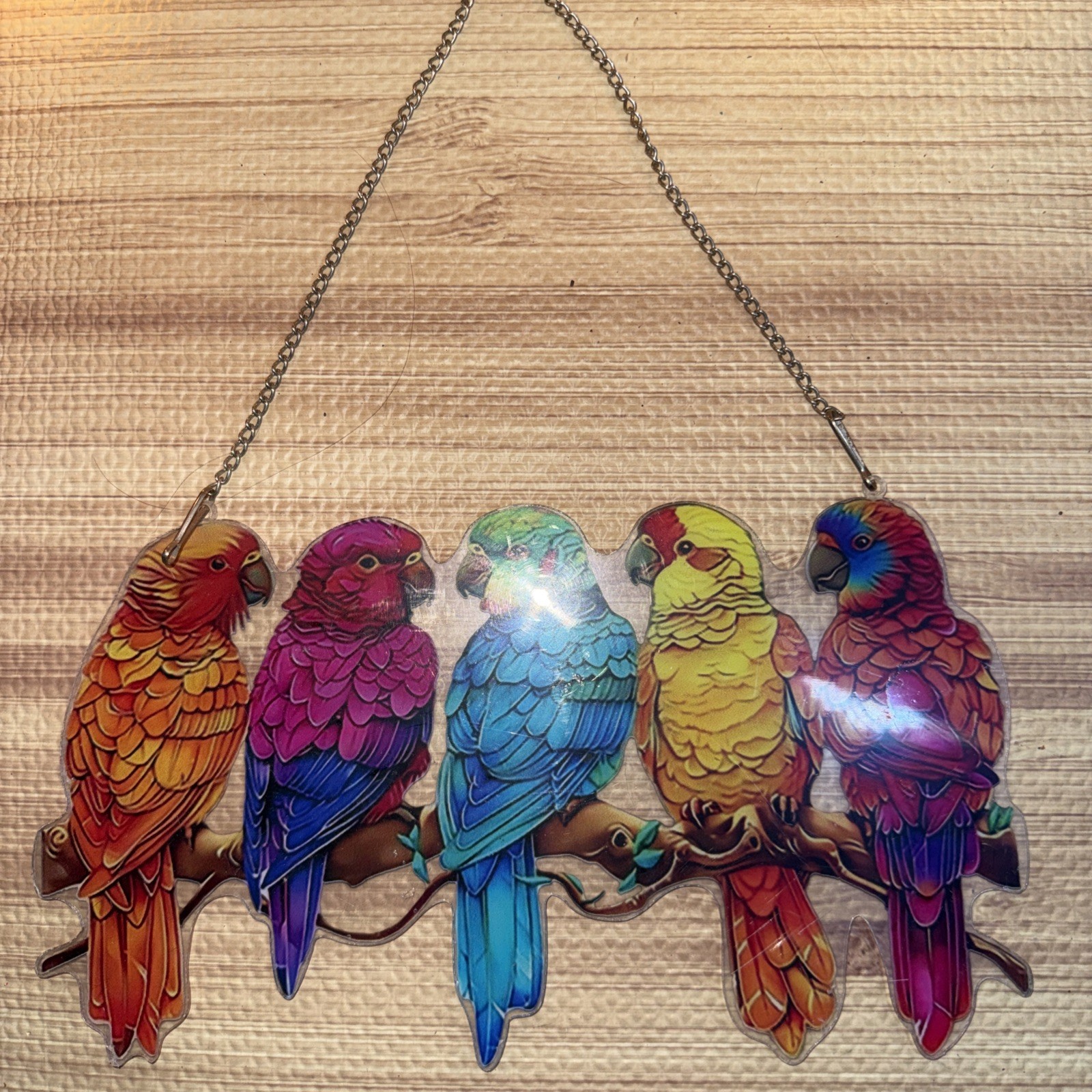 Stained Bird Stained Suncatcher on Branch Multicolor