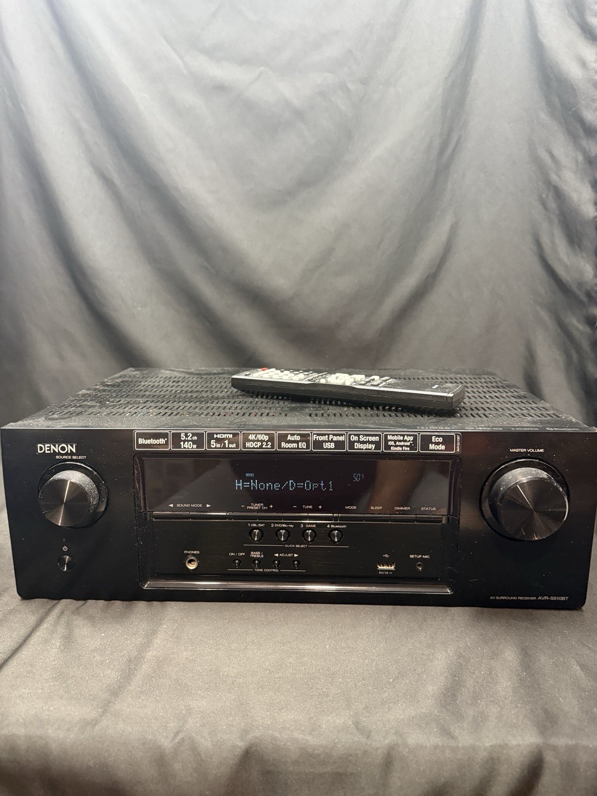 Denon AVR-S510BT 5.2-Ch AV Surround Receiver 4K Bundle w/Remote, Tested!