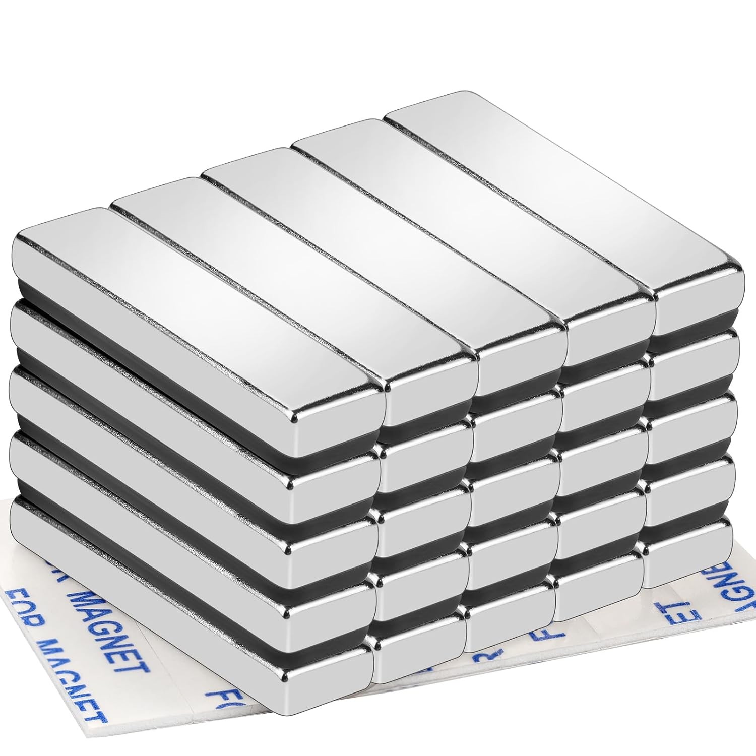 TRYMAG 25 Pack Super Strong Neodymium Magnets, Heavy Duty 40x10x5mm, Silver