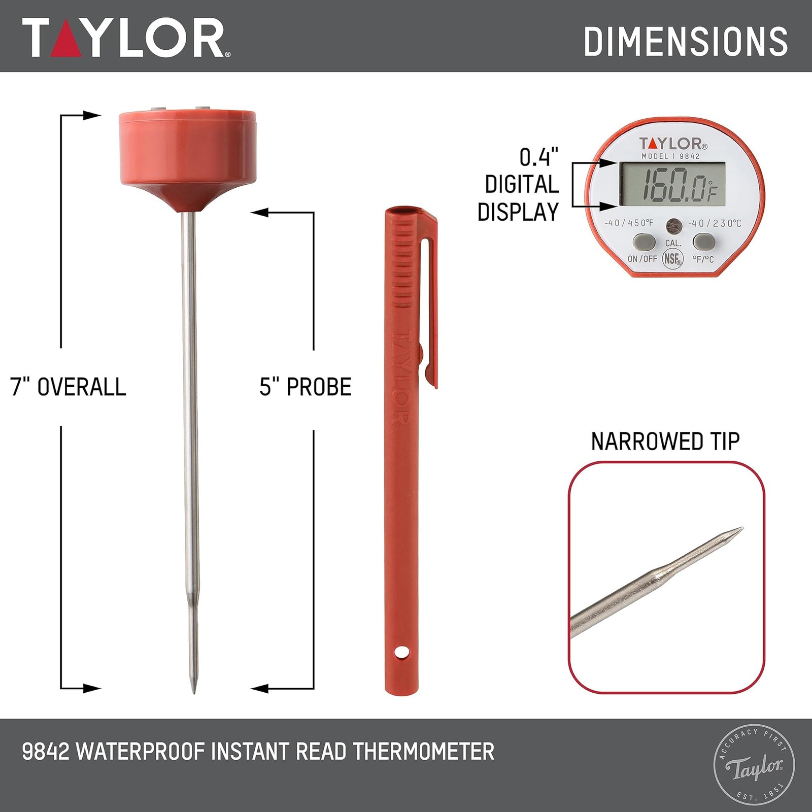 Taylor Waterproof Digital Instant Read Thermometer For Cooking, BBQ, Grilling...