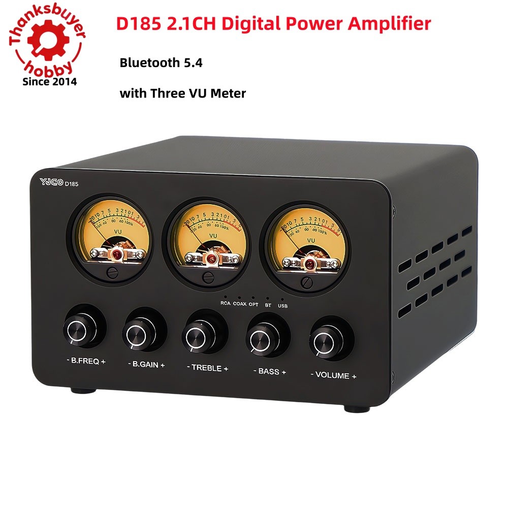 D185 2.1CH Digital Power Amplifier Bluetooth5.4 ES9038Q2M Decoding with VU Meter