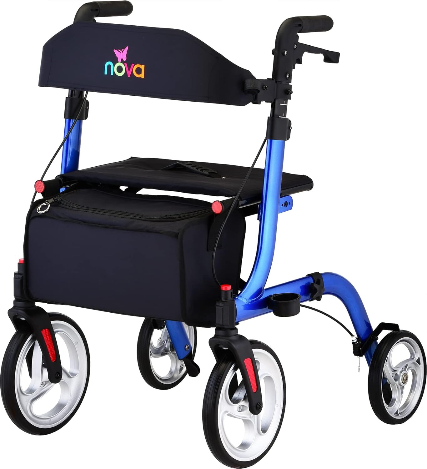 NOVA Express Rollator Walker, Large 10” & 8” Wheels, Easy Fold - BLUE, OPEN BOX